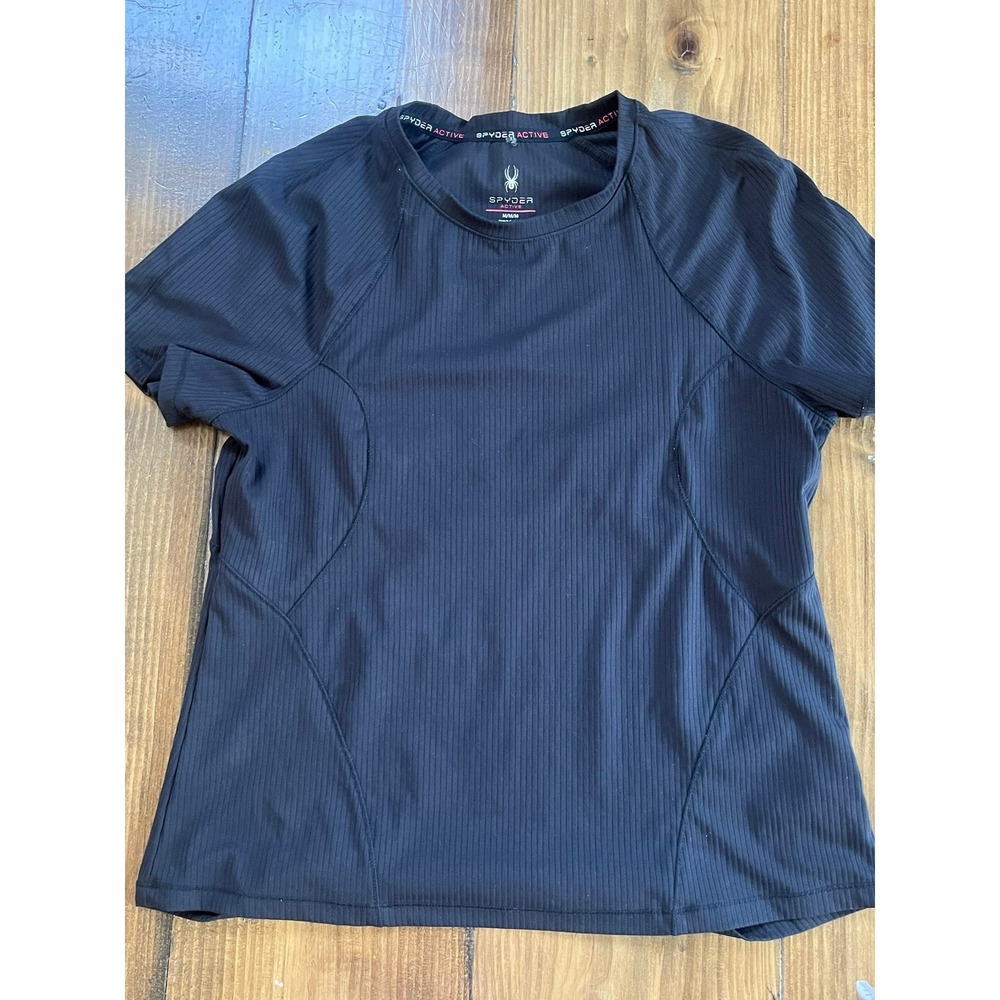 Spyder Active Mens Black Ribbed Short Sleeve Performance Workout T-Shirt Size M